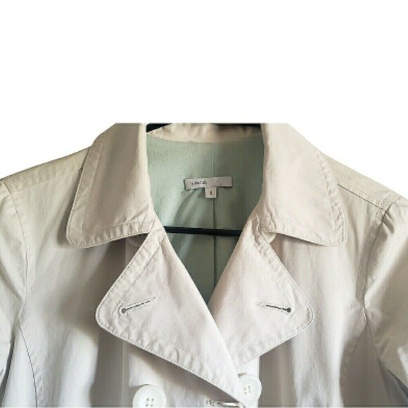 VINCE Trench Coat Light Khaki Womens 8 Classic Modern Lined Notched Button Lapel - Picture 4 of 11